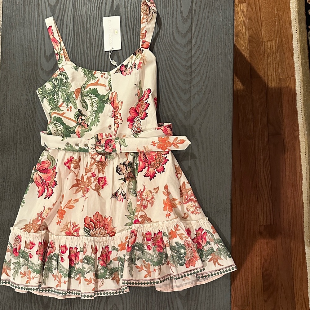 Caroline Constas Cream Floral Belted Sundress